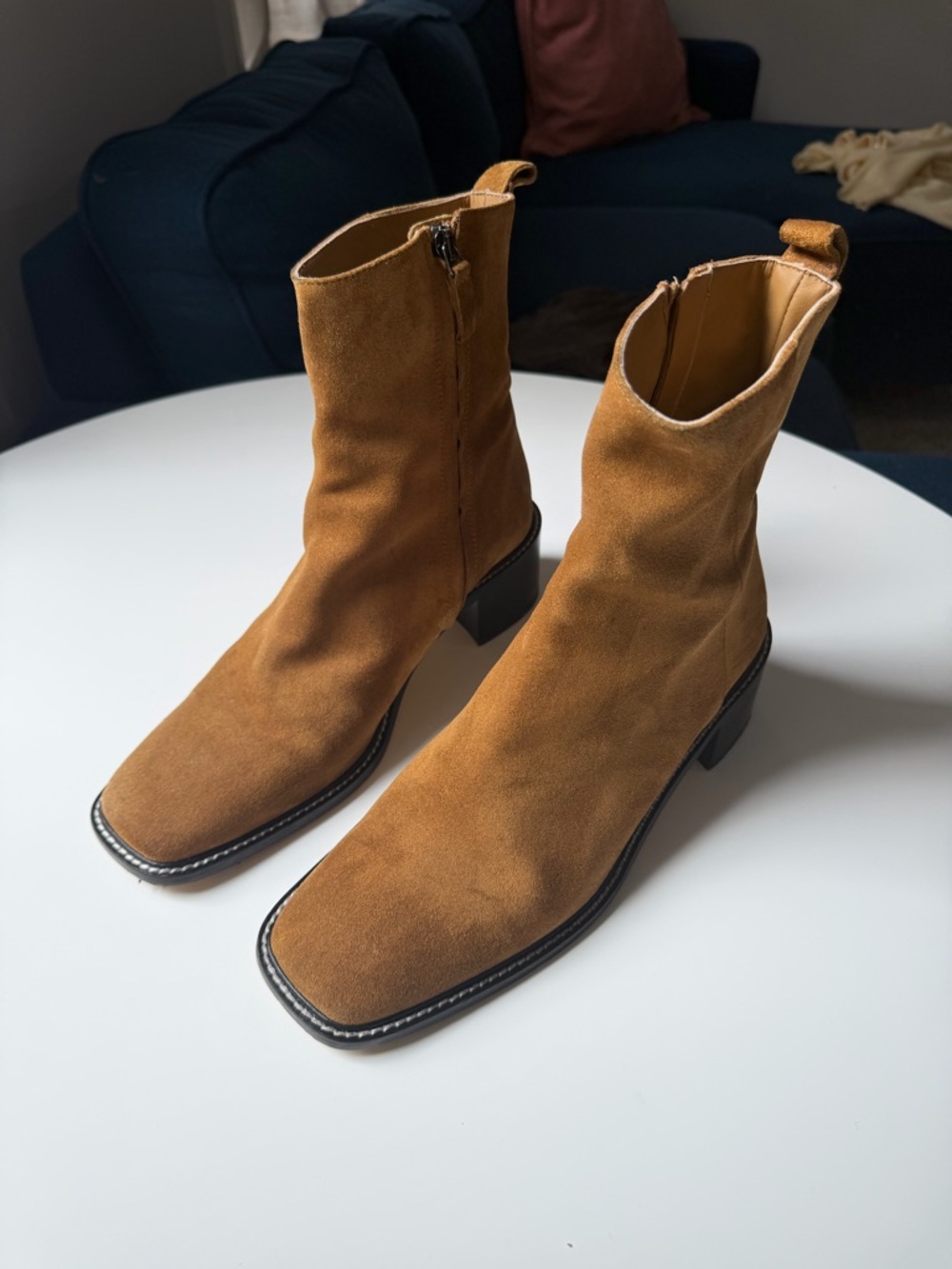Everlane The City Boot Suede Ankle Boots in Toasted Almond